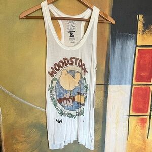 Recycled Karma White Woodstock Dove Graphic Racerback Tank